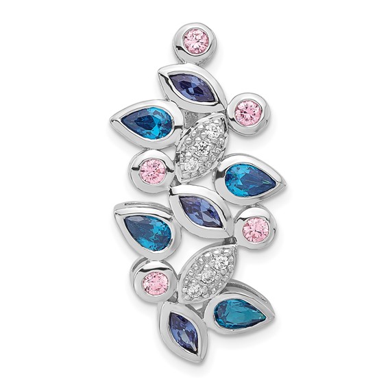 Sterling Silver Polished Pink, Blue & Clear CZ Slide Pendant