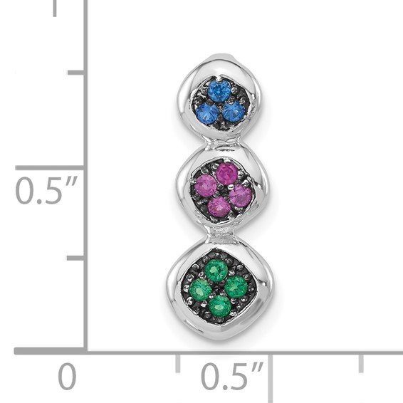 Sterling Silver w/ Black Rhodium Synthetic Stones Chain Slide Pendant