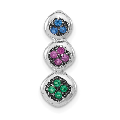 Sterling Silver Pendant with Black Rhodium Synthetic Stones Chain Slide