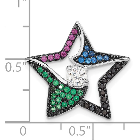 Sterling Silver & Black Rhodium Multi-color Stones & CZ Star Chain Slide