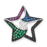 Sterling Silver & Black Rhodium Multi-color Stones & CZ Star Chain Slide view 1