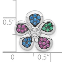 Sterling Silver Black Rhodium Synthetic Stones & CZ Flower Slide Pendant view 3