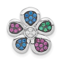 Sterling Silver Black Rhodium Synthetic Stones & CZ Flower Slide Pendant view 1