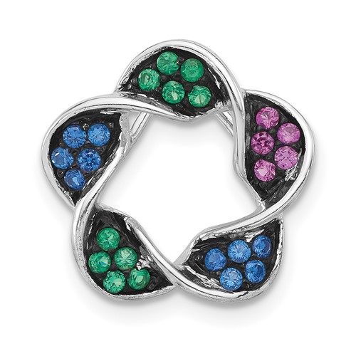 Sterling Silver with Black Rhodium Synthetic Stones Flower Chain Slide