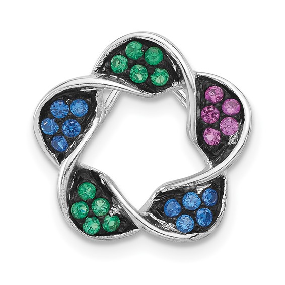 Sterling Silver w/ Black Rhodium Synthetic Stones Flower Chain Slide