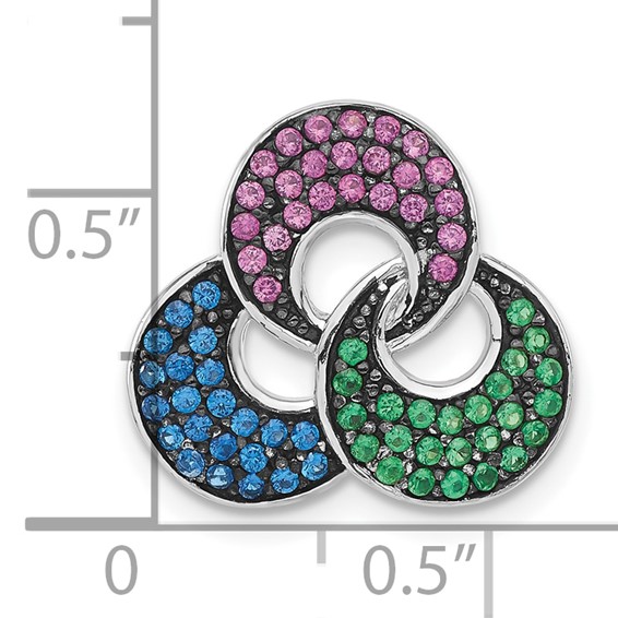 Sterling Silver w/ Black Rhodium Synthetic Stones Chain Slide Pendant