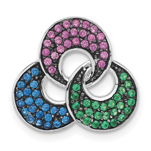 Sterling Silver Pendant with Black Rhodium Synthetic Stones Chain Slide