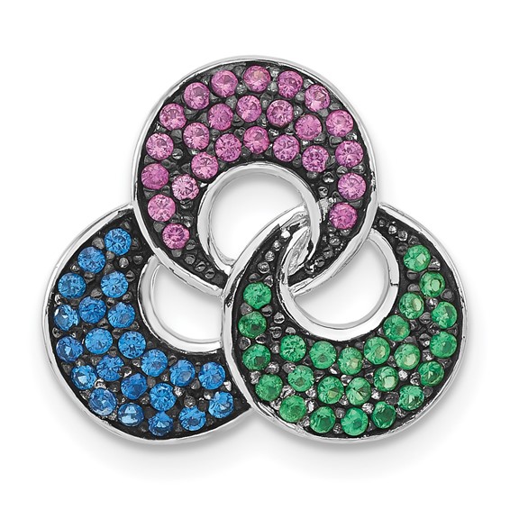 Sterling Silver w/ Black Rhodium Synthetic Stones Chain Slide Pendant