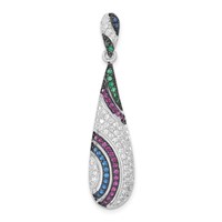 Sterling Silver Pendant with Black Rhodium Syn. Stones & CZ Teardrop Slide view 1