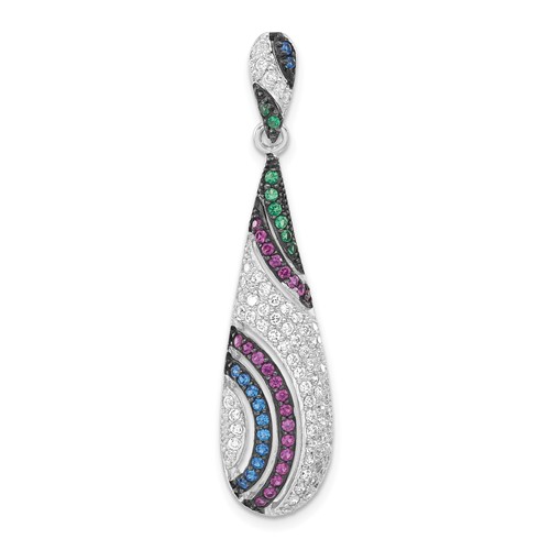 Sterling Silver Pendant with Black Rhodium Syn. Stones & CZ Teardrop Slide