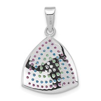 Sterling Silver & Black Rhodium Polished Syn. Stones & CZ Triangle Pendant view 4