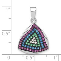 Sterling Silver & Black Rhodium Polished Syn. Stones & CZ Triangle Pendant view 3