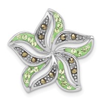 Sterling Silver Marcasite & Green Crystal Flower Chain Slide Pendant view 1