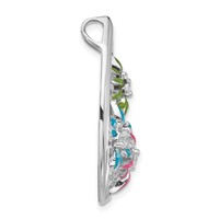 Sterling Silver CZ & Blue, Green & Pink Enamel Floral Teardrop Slide view 2