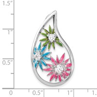 Sterling Silver CZ & Blue, Green & Pink Enamel Floral Teardrop Slide view 3