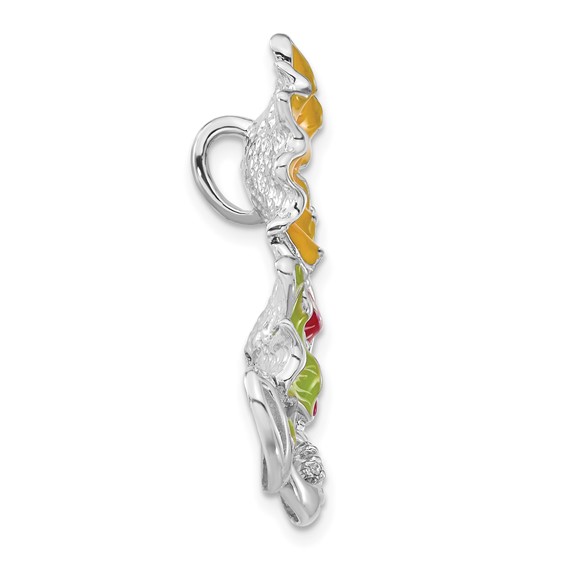 Sterling Silver Polished Red, Green & Yellow Enamel CZ Flower Slide