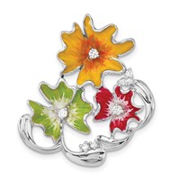 Sterling Silver Polished Red, Green & Yellow Enamel CZ Flower Slide view 1