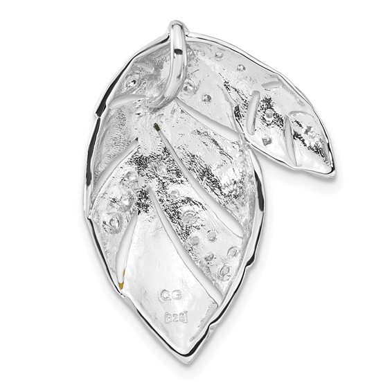 Sterling Silver Green & Yellow Enamel CZ Leaf Slide