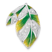 Sterling Silver Green & Yellow Enamel CZ Leaf Slide view 1