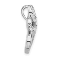 Sterling Silver Polished White Crystal & Blue Laser Glitter Texture Cross Pendant view 2