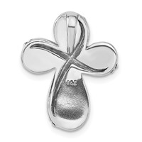 Sterling Silver Polished White Crystal & Blue Laser Glitter Texture Cross Pendant view 4
