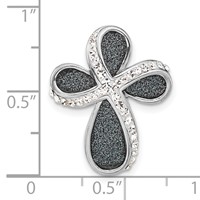 Sterling Silver Polished White Crystal & Blue Laser Glitter Texture Cross Pendant view 3