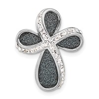 Sterling Silver Polished White Crystal & Blue Laser Glitter Texture Cross Pendant view 1