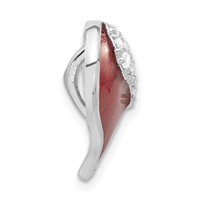 Sterling Silver Polished Red Enamel & CZ Heart Chain Slide Pendant view 2