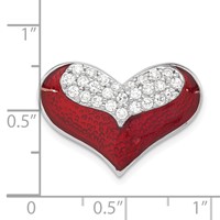 Sterling Silver Polished Red Enamel & CZ Heart Chain Slide Pendant view 3