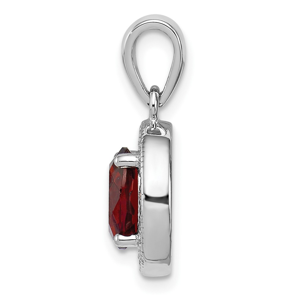 Sterling Silver Rhod-plated w/ Dark Red and White CZ Oval Pendant (QP4240)