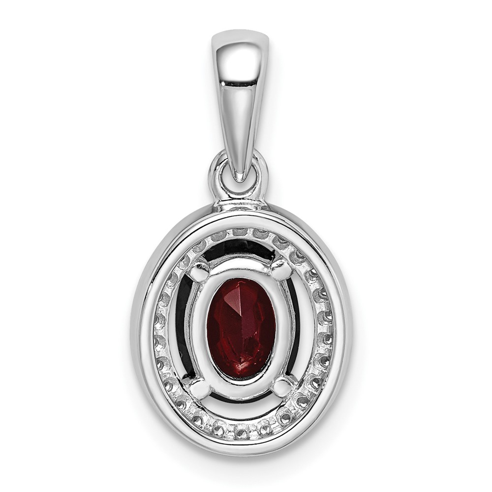 Sterling Silver Rhod-plated w/ Dark Red and White CZ Oval Pendant (QP4240)