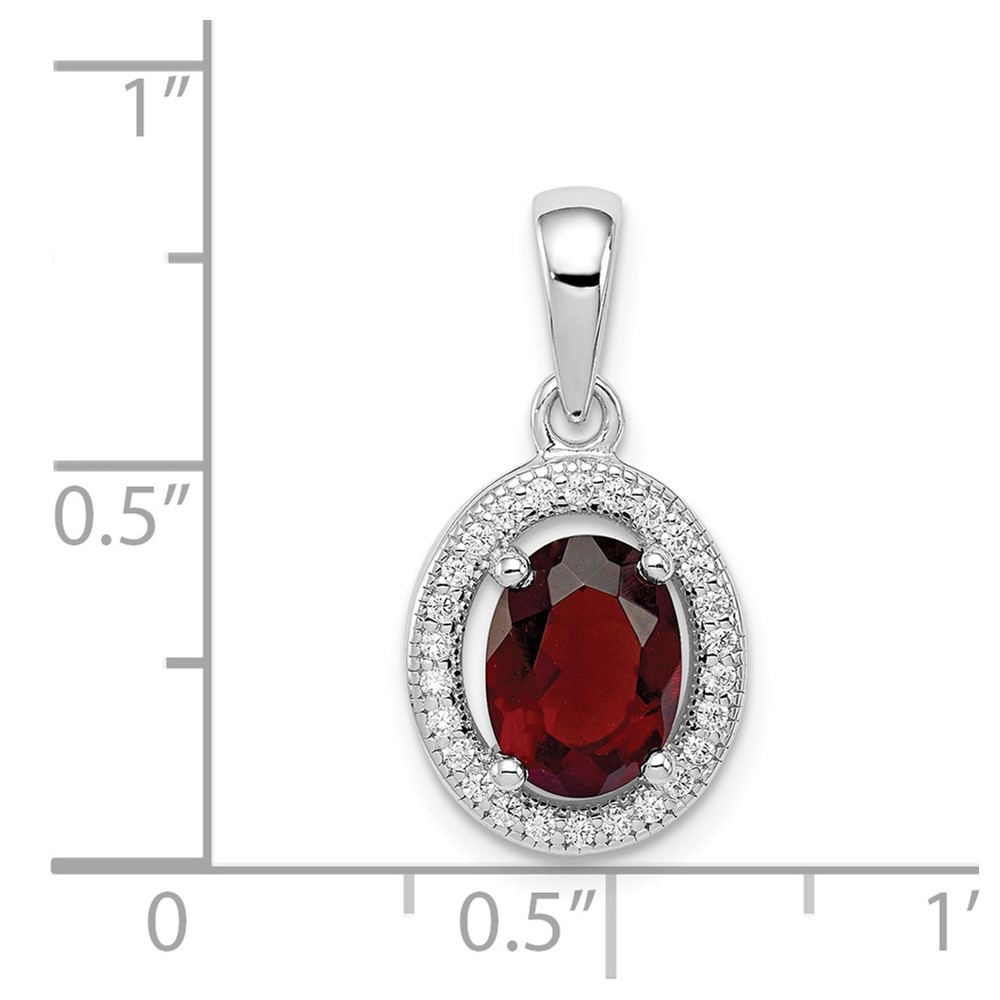 Sterling Silver Rhod-plated w/ Dark Red and White CZ Oval Pendant (QP4240)