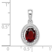 Sterling Silver Rhod-plated Pendant with Dark Red and White CZ Oval view 3