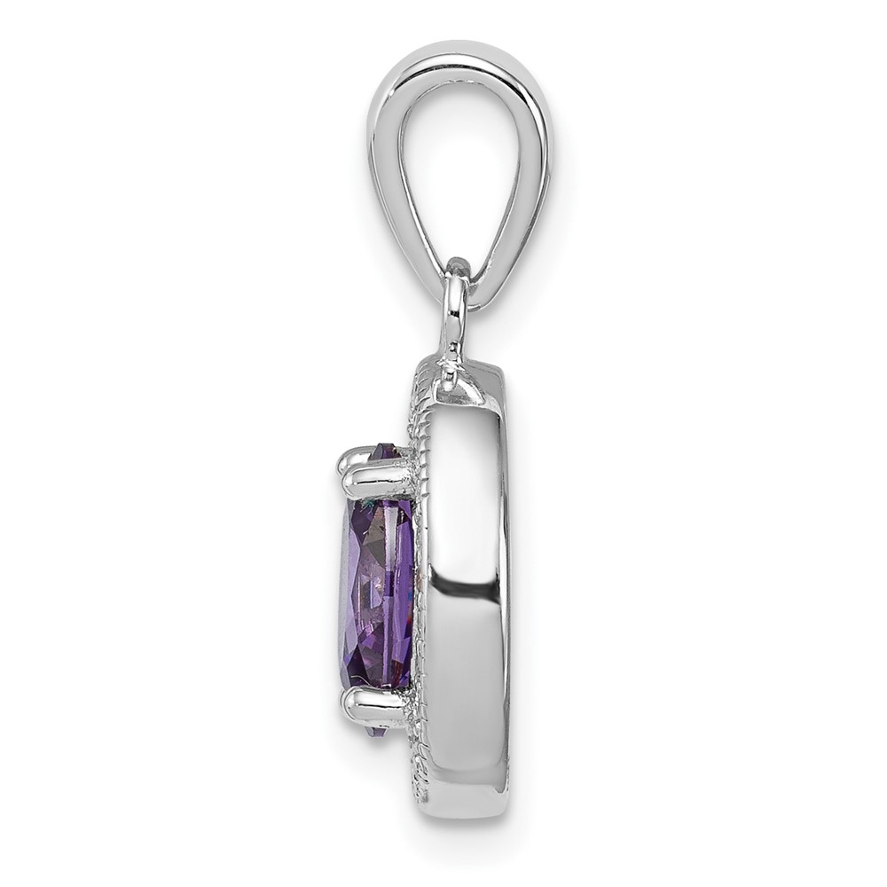 Sterling Silver Rhod-plated w/ Purple and White CZ Oval Pendant (QP4241)