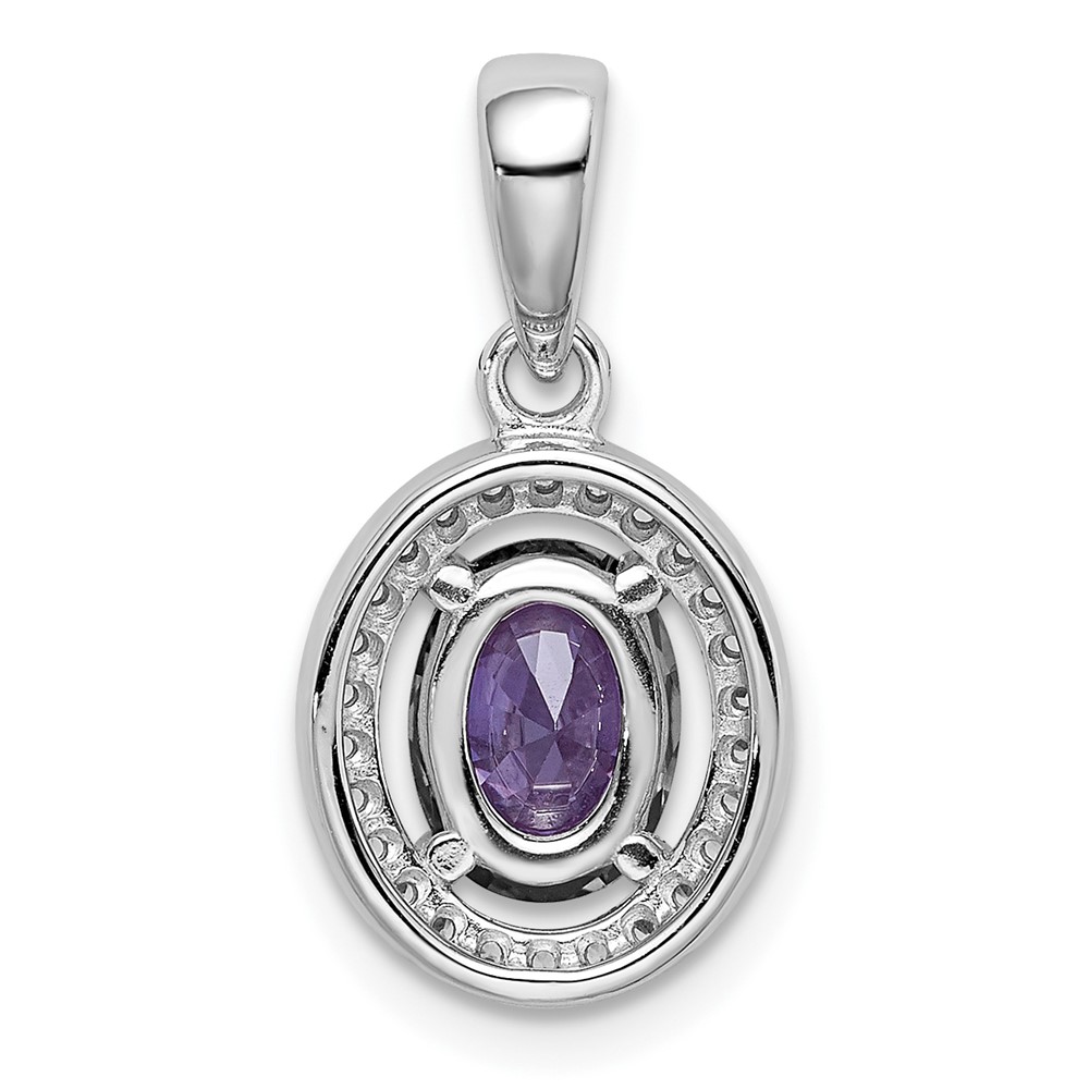 Sterling Silver Rhod-plated w/ Purple and White CZ Oval Pendant (QP4241)