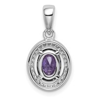 Sterling Silver Rhod-plated Pendant with Purple and White CZ Oval view 4