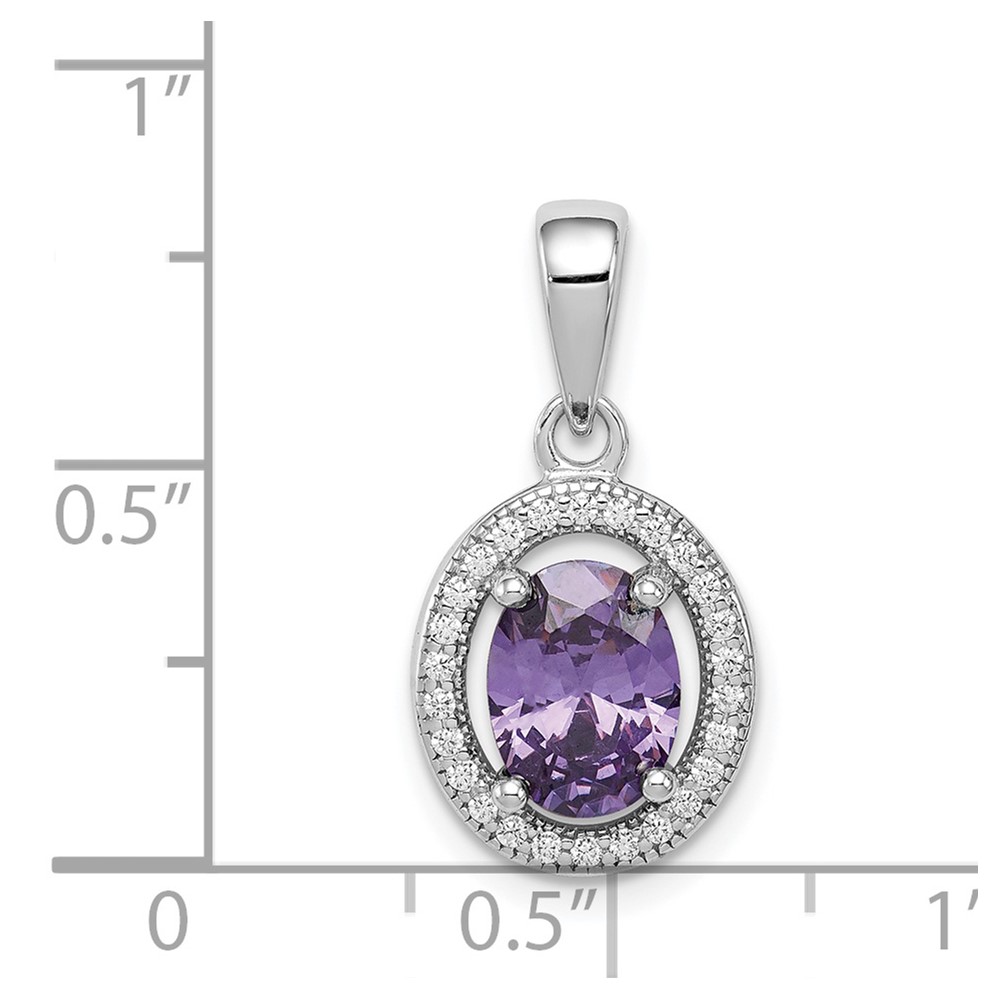 Sterling Silver Rhod-plated w/ Purple and White CZ Oval Pendant (QP4241)