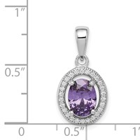 Sterling Silver Rhod-plated Pendant with Purple and White CZ Oval view 3