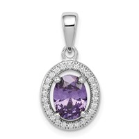Sterling Silver Rhod-plated Pendant with Purple and White CZ Oval view 1