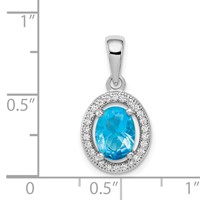 Sterling Silver Rhod-plated Pendant with Light Blue and White CZ Oval view 3