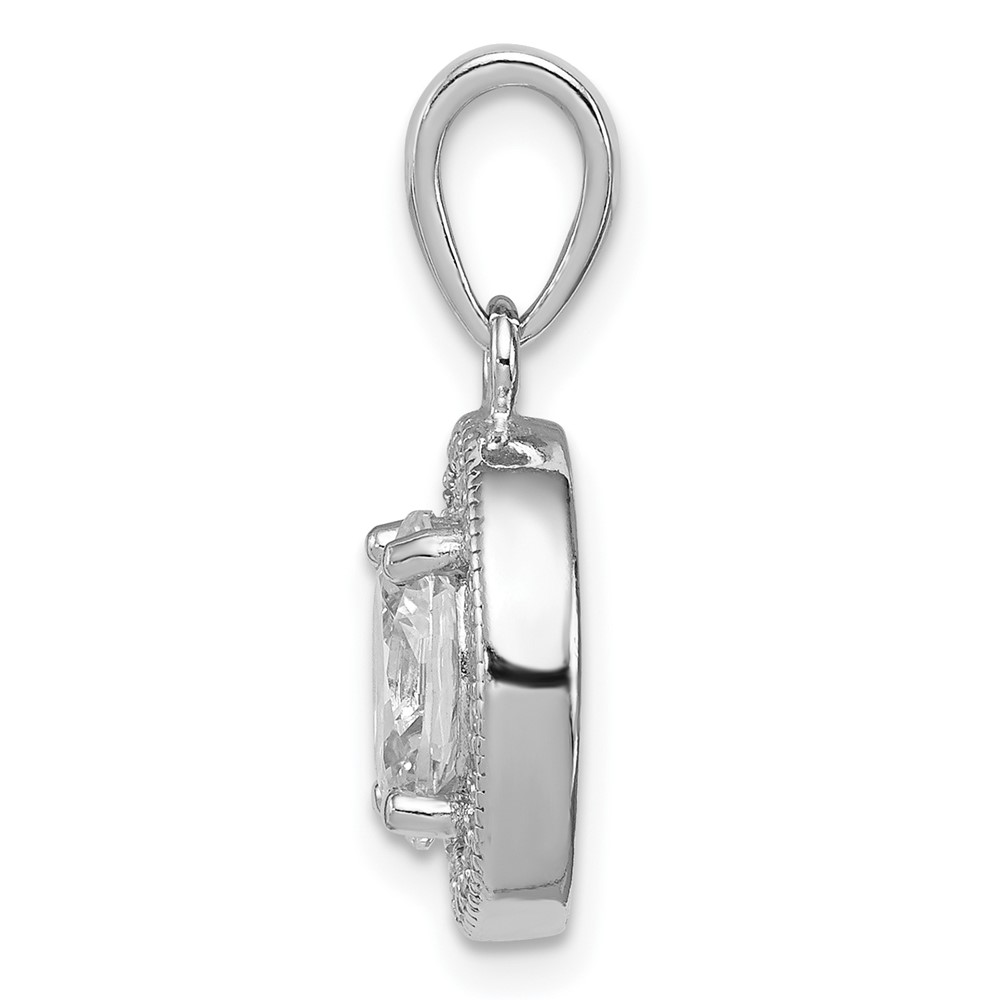 Sterling Silver Rhodium-plated w/ CZ Oval Pendant (QP4243)