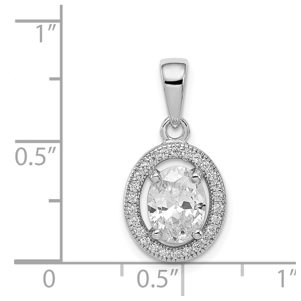 Sterling Silver Rhodium-plated w/ CZ Oval Pendant (QP4243)