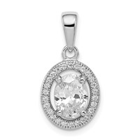 Sterling Silver Rhodium-plated Pendant with CZ Oval view 1
