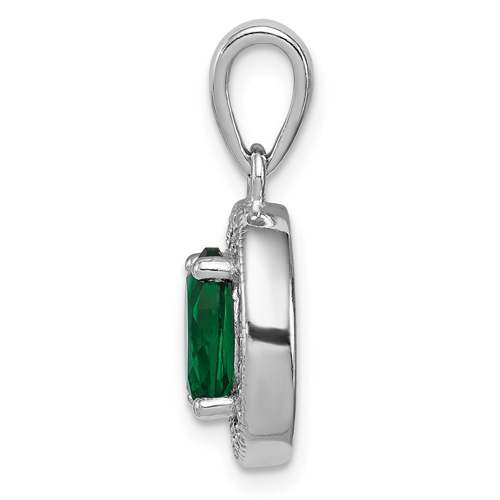 Sterling Silver Rhod-plated w/ Green and White CZ Oval Pendant (QP4244)