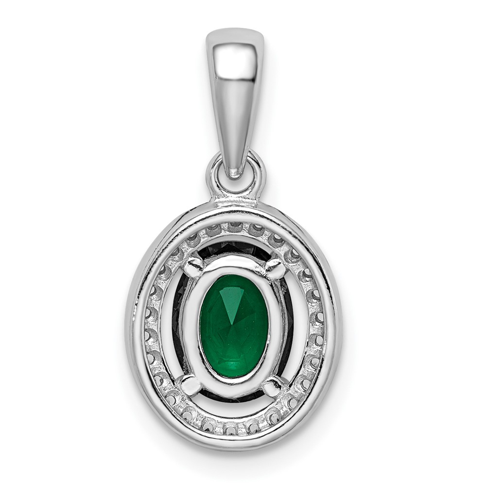 Sterling Silver Rhod-plated w/ Green and White CZ Oval Pendant (QP4244)