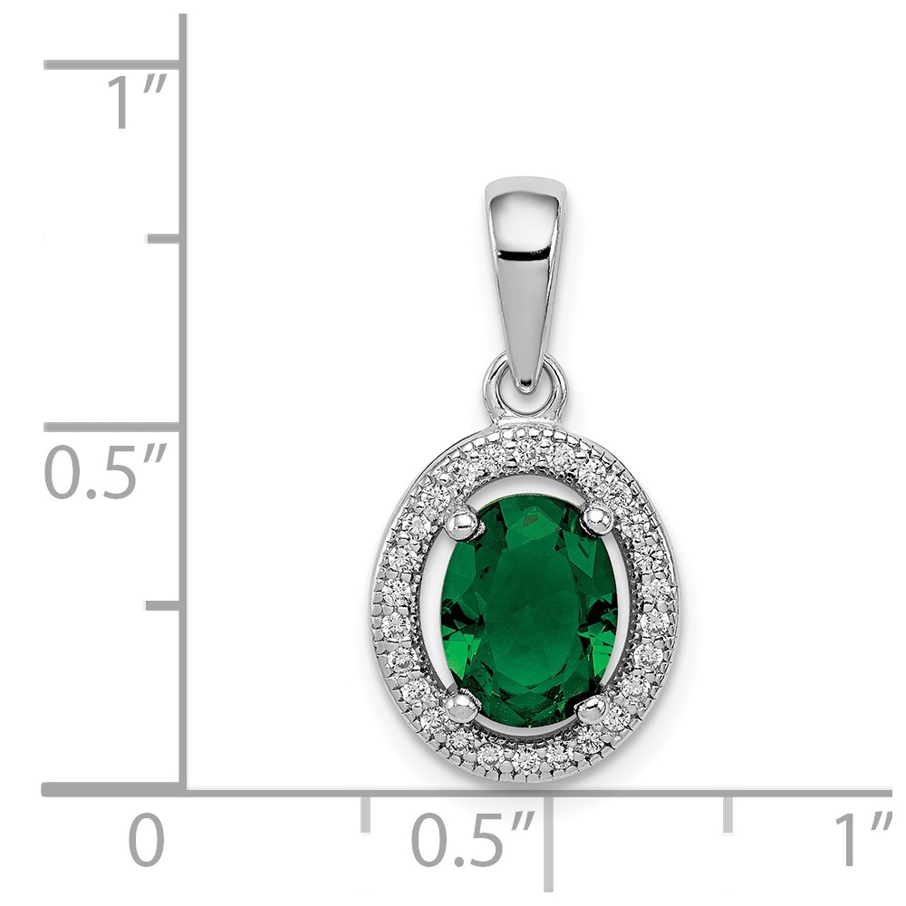 Sterling Silver Rhod-plated w/ Green and White CZ Oval Pendant (QP4244)