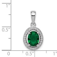 Sterling Silver Rhod-plated Pendant with Green and White CZ Oval view 3