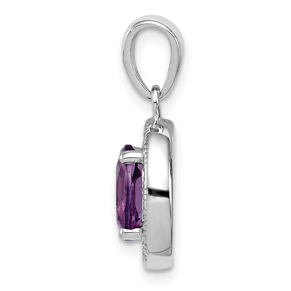Sterling Silver Rhodium-plated Polished Amethyst and CZ Pendant (QP4245)