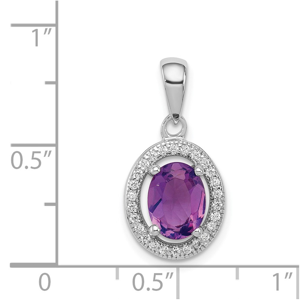 Sterling Silver Rhodium-plated Polished Amethyst and CZ Pendant (QP4245)