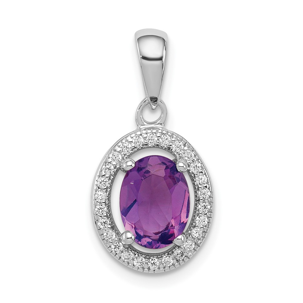 Sterling Silver Rhodium-plated Polished Amethyst and CZ Pendant (QP4245)
